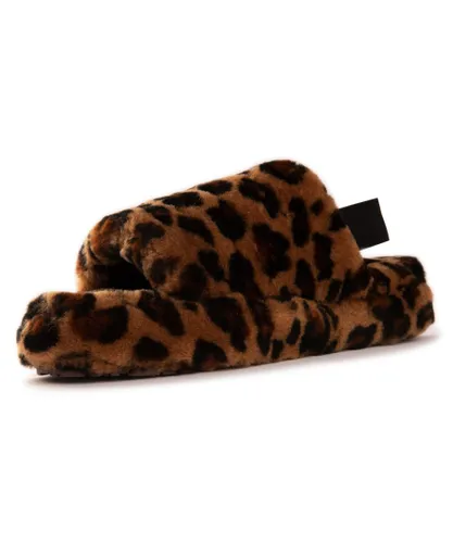 Aus Wooli Australia WoMens Sheepskin Wool Sorrento Sandals - Leopard