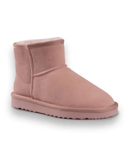 Aus Wooli Womens Australia Short Sheepskin Ankle Boot - Pink Leather