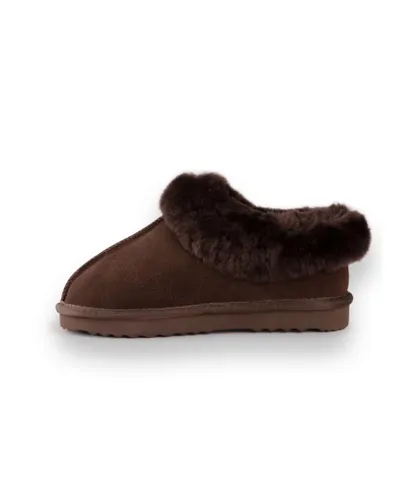 Aus Wooli Womens Australia Unisex Sheepskin Wool Traditional Ankle Slippers - Chocolate Leather