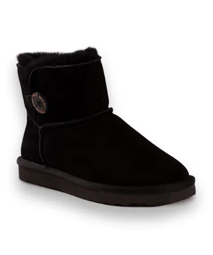 Aus Wooli Womens Australia Unisex Short Sheepskin Cabarita Button Boot - Black Leather