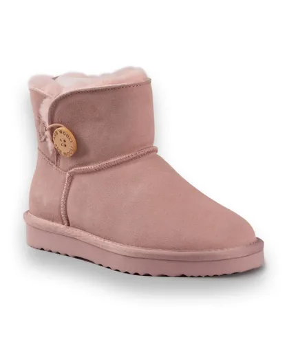 Aus Wooli Womens Australia Unisex Short Sheepskin Cabarita Button Boot - Pink Leather