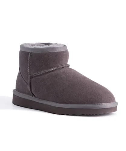 Aus Wooli Womens "Bondi" Australia Short Sheepskin Ankle Boot, Grey Leather