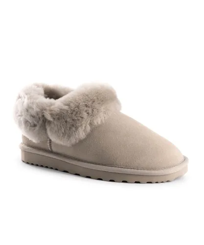Aus Wooli Womens Sheepskin Wool Traditional Ankle Slippers - Grey Leather