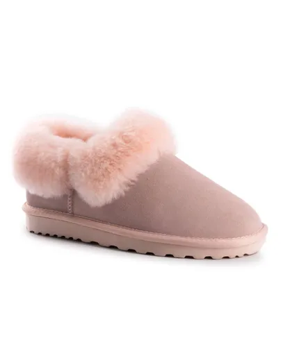 Aus Wooli Womens Unisex Sheepskin Wool Traditional Ankle Slippers - Pink Leather (archived)