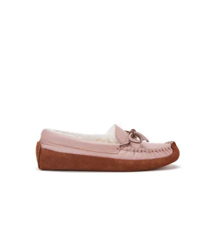 Australia Luxe Co Womens Bama Moccasin Buff Leather Dusk Slippers - Pink