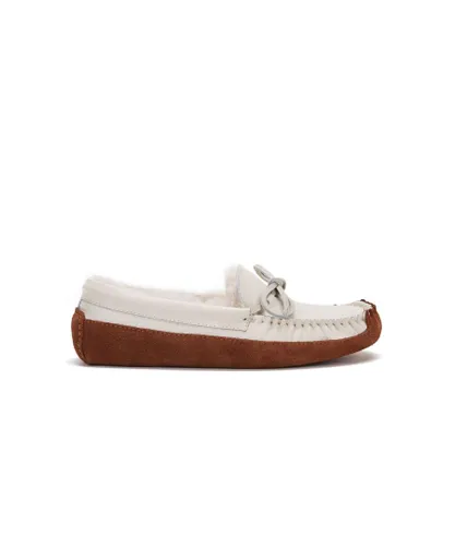 Australia Luxe Co Womens Bama Moccasin Buff Leather Pale Slippers - White