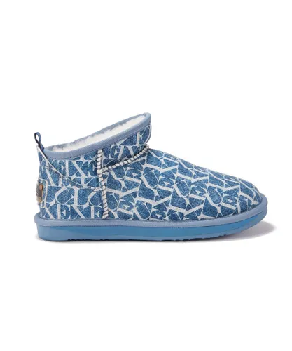 Australia Luxe Co Womens Cosy Ultra Short Logo Denim Boots - Blue Sheepskin