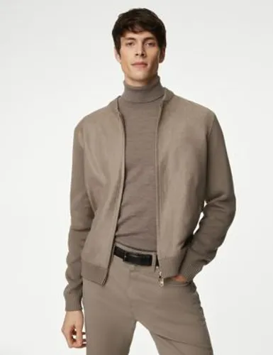 Autograph Mens Cotton Rich Zip Up Knitted Bomber - MREG - Taupe, Taupe
