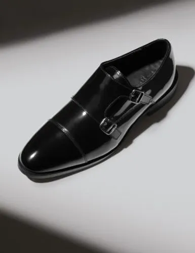 Autograph Mens Leather Double Monk Strap Shoes - 9.5 - Black, Black
