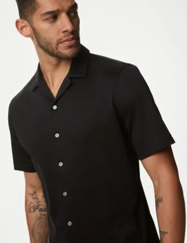 Autograph Mens Pure Cotton Cuban Collar Jersey Shirt - LREG - Black, Black,Taupe,White