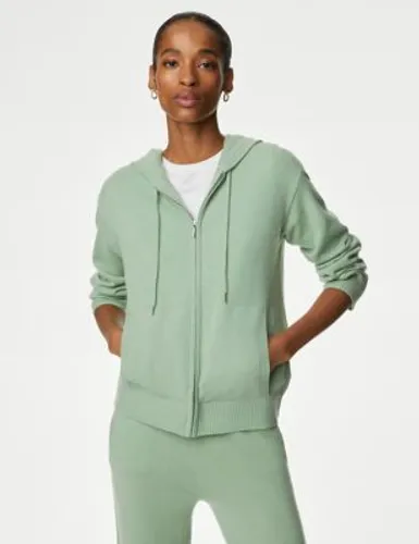 Autograph Womens Pure Cashmere Zip Up Hoodie - L - Pale Jade, Pale Jade,Grey Marl
