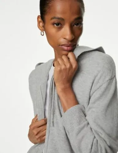 Autograph Womens Pure Cashmere Zip Up Hoodie - XL - Grey Marl, Grey Marl,Pale Jade