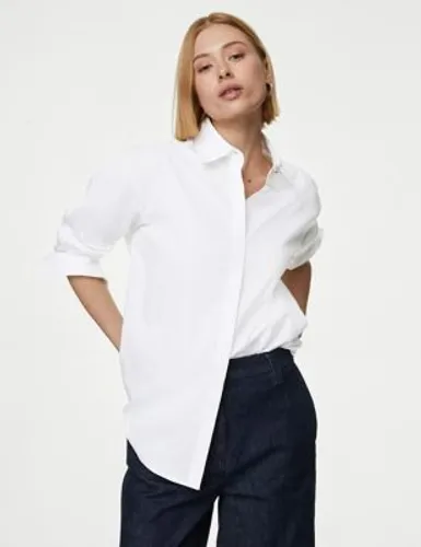 Autograph Womens Pure Cotton Collared Relaxed Shirt - 10 - Soft White, Soft White