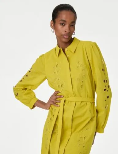 Autograph Womens Pure Cotton Embroidered Midaxi Shirt Dress - 14 - Bright Yellow, Bright Yellow