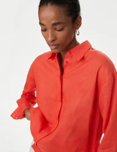 Autograph Womens Pure Irish Linen Collared Relaxed Shirt - 16 - Bright Orange, Bright Orange