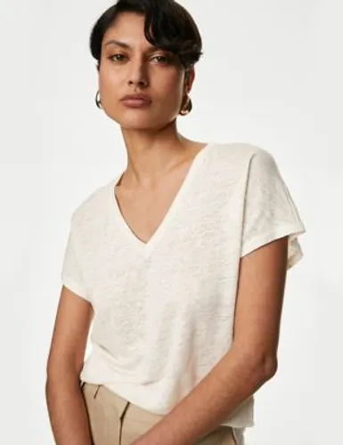 Autograph Womens Pure Linen T-Shirt - 12 - Ivory, Ivory