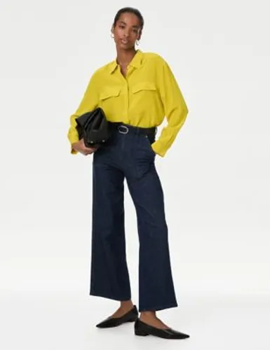 Autograph Womens Pure Silk Collared Utility Shirt - 8 - Bright Yellow, Bright Yellow