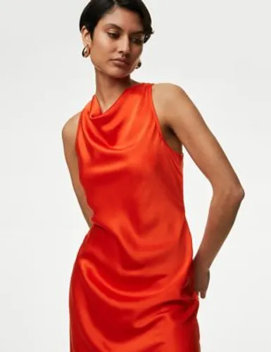 Autograph Womens Pure Silk Cowl Neck Waisted Dress - 16 - Bright Orange, Bright Orange