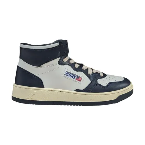 Autry , Contrast Blue Mid Sneaker - Timeless Design ,White male, Sizes: