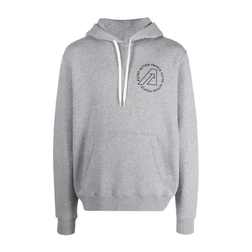 Autry , Grey Cotton Sweater with Logo Print and Hood ,Gray male, Sizes: