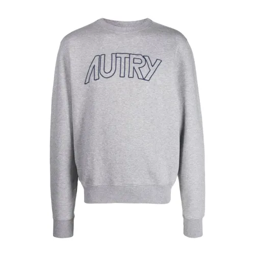 Autry , Grey Sweater with Embroidered Logo ,Gray male, Sizes: