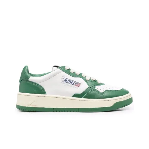 Autry , Low Leather Sneakers - White/Green ,Green male, Sizes: