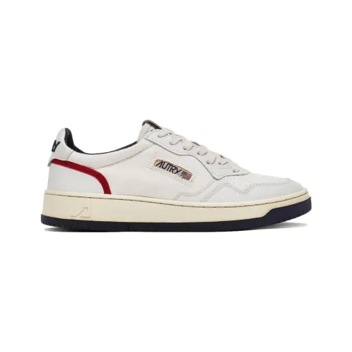 Autry , Open Low Leather Sneaker - White Cotton and Leather ,White male, Sizes: