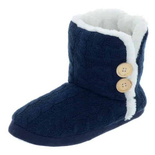 Autumn Faith Ladies Cable Knit Bootie Style Slippers With