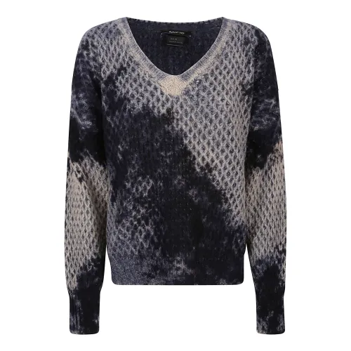 Avant Toi , Beige-Blue Camo V-Neck Sweater ,Black female, Sizes: