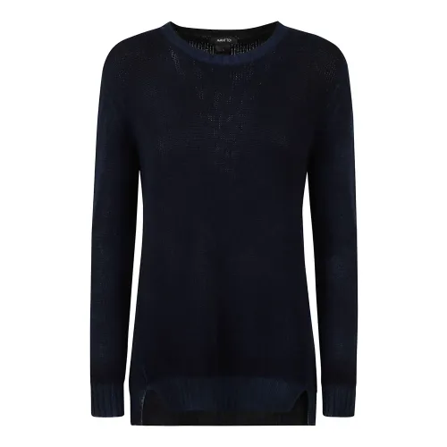 Avant Toi , Blue Crew-Neck Sweater with Side Vents ,Black female, Sizes: