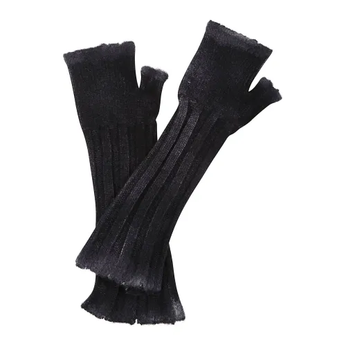 Avant Toi , Fingerless Wool Cashmere Gloves ,Black female, Sizes: ONE