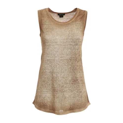 Avant Toi , Flared Tank Top in Melange Linen Jersey ,Beige female, Sizes:
