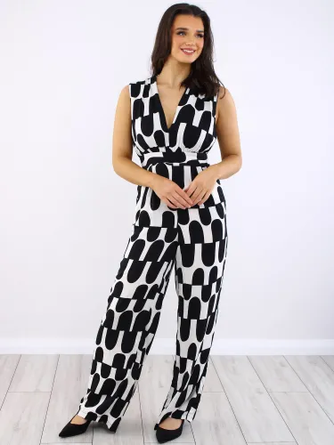 Ax Paris Black And Cream Abstract Print Jumpsuit