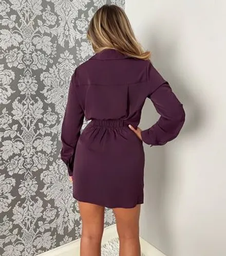 AX Paris Dark Purple Pleated Collared Mini Wrap Dress New Look