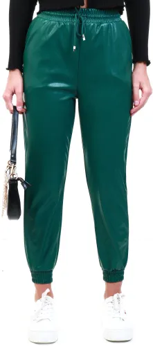 Ax Paris Green Faux Leather Joggers