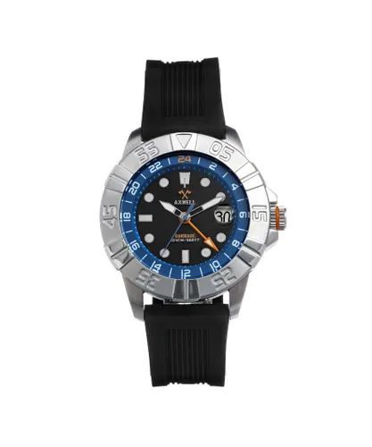 Axwell Mens Barrage Strap Watch w/Date - Black/Blue Stainless Steel - One Size