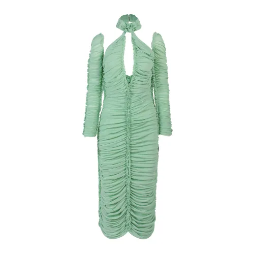 AZ Factory , Green Draped Mesh Dress ,Green female, Sizes: