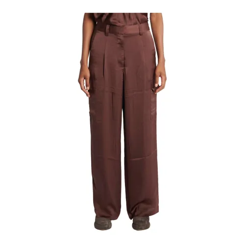 Ba&Sh , Brown Satin Cargo Trousers ,Brown female, Sizes: