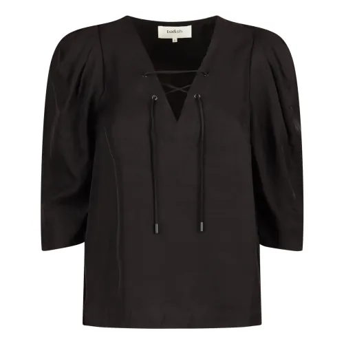 Ba&Sh , Stylish Brook Top with V-Neck and Gathered Sleeves ,Black female, Sizes: