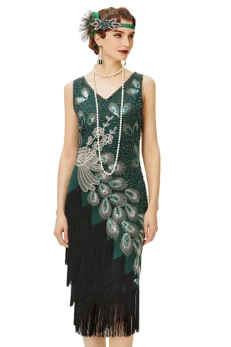 BABEYOND 1920s Vintage Peacock Sequined Dress Gatsby
