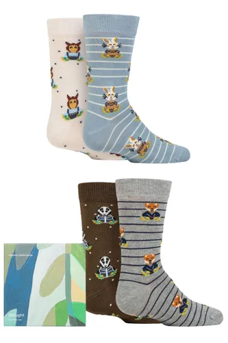 Babies and Kids 4 Pair Thought Ash Organic Cotton Animal Gift Boxed Socks Multi 2-3