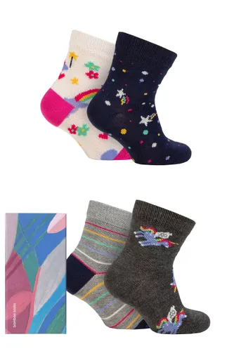 Babies and Kids 4 Pair Thought Luma Bamboo Unicorn Gift Boxed Socks Multi 0-12 Months