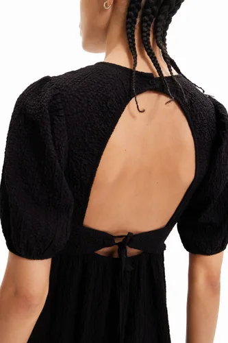Back neckline midi dress - BLACK - XS