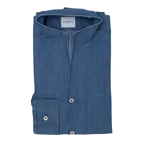Bagutta , Denim Korean Shirt Slim Fit ,Blue male, Sizes: