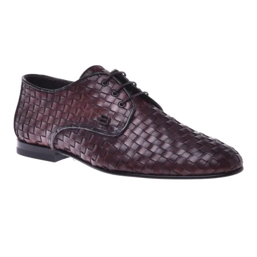 Baldinini , Lace-up in brown woven leather ,Brown male, Sizes: