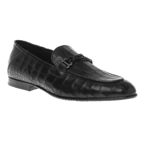 Baldinini , Loafer in black with crocodile print ,Black male, Sizes: