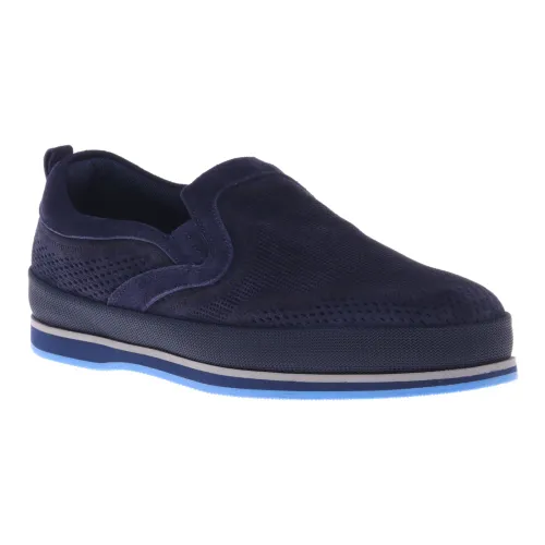 Baldinini , Loafer in dark blue perforated suede ,Blue male, Sizes: