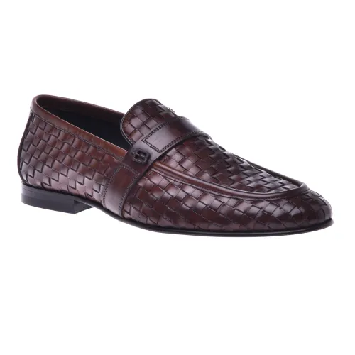 Baldinini , Loafer in dark brown woven leather ,Brown male, Sizes: