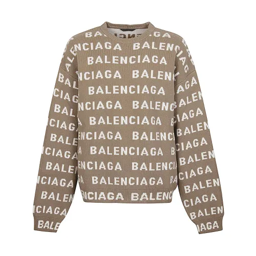 Balenciaga , Allover Logo Crewneck Sweater ,Beige male, Sizes: