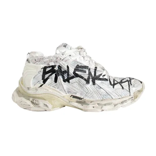 Balenciaga , Black and White Runner Graffiti Sneakers ,White female, Sizes: